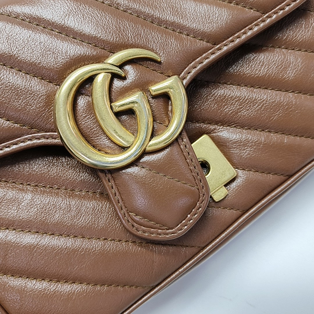 GG Marmont Small Quilted Calfskin Brown