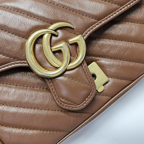 GG Marmont Small Quilted Calfskin Brown
