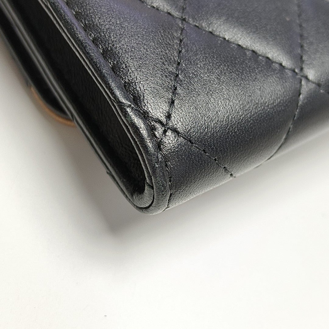 Quilted Lambskin Card Holder Black
