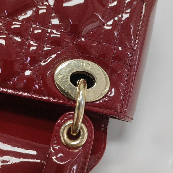 Lady Dior Mini Cannage Patent Calfskin Red