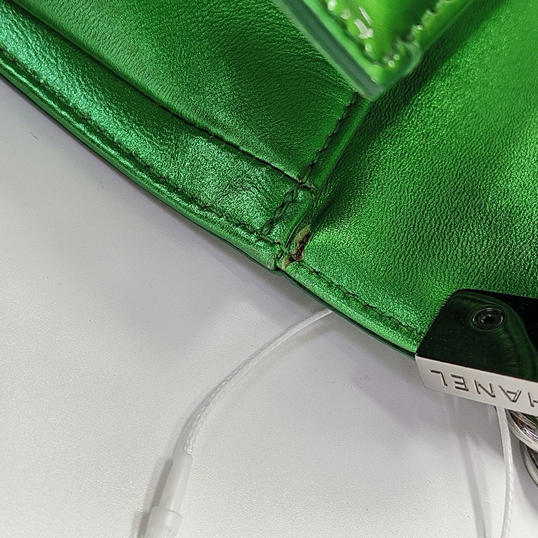 BOY CHANEL Medium Quilted Patent Leather Green