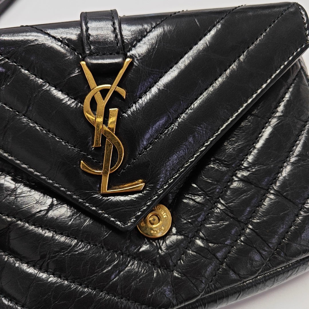 ENVELOPE Small Chevron Calfskin Black