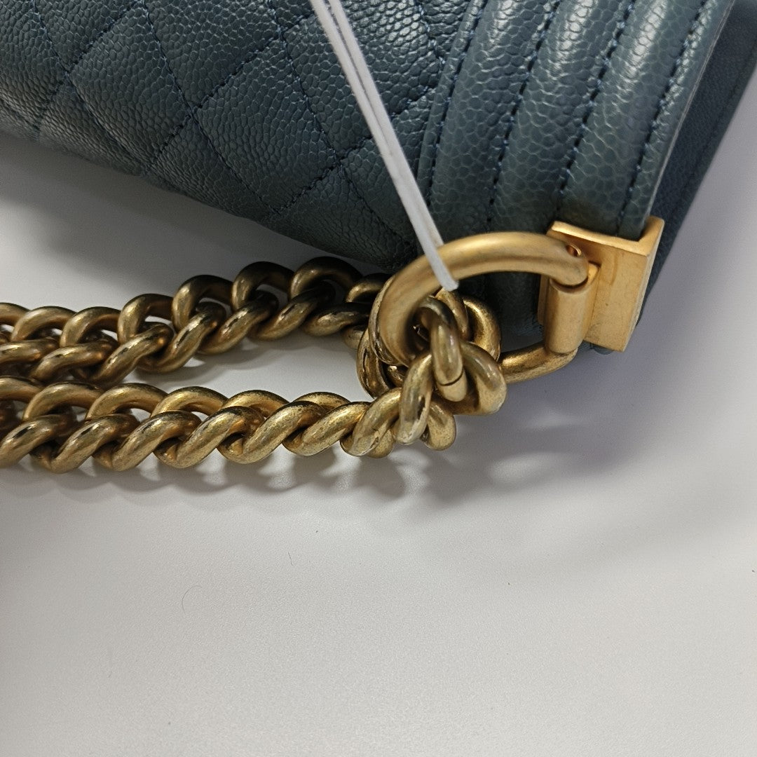 BOY CHANEL Medium Quilted Grained Calfskin Blue