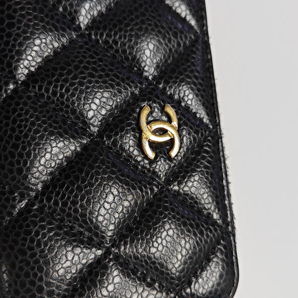Quilted Grained Calfskin Card Holder Black