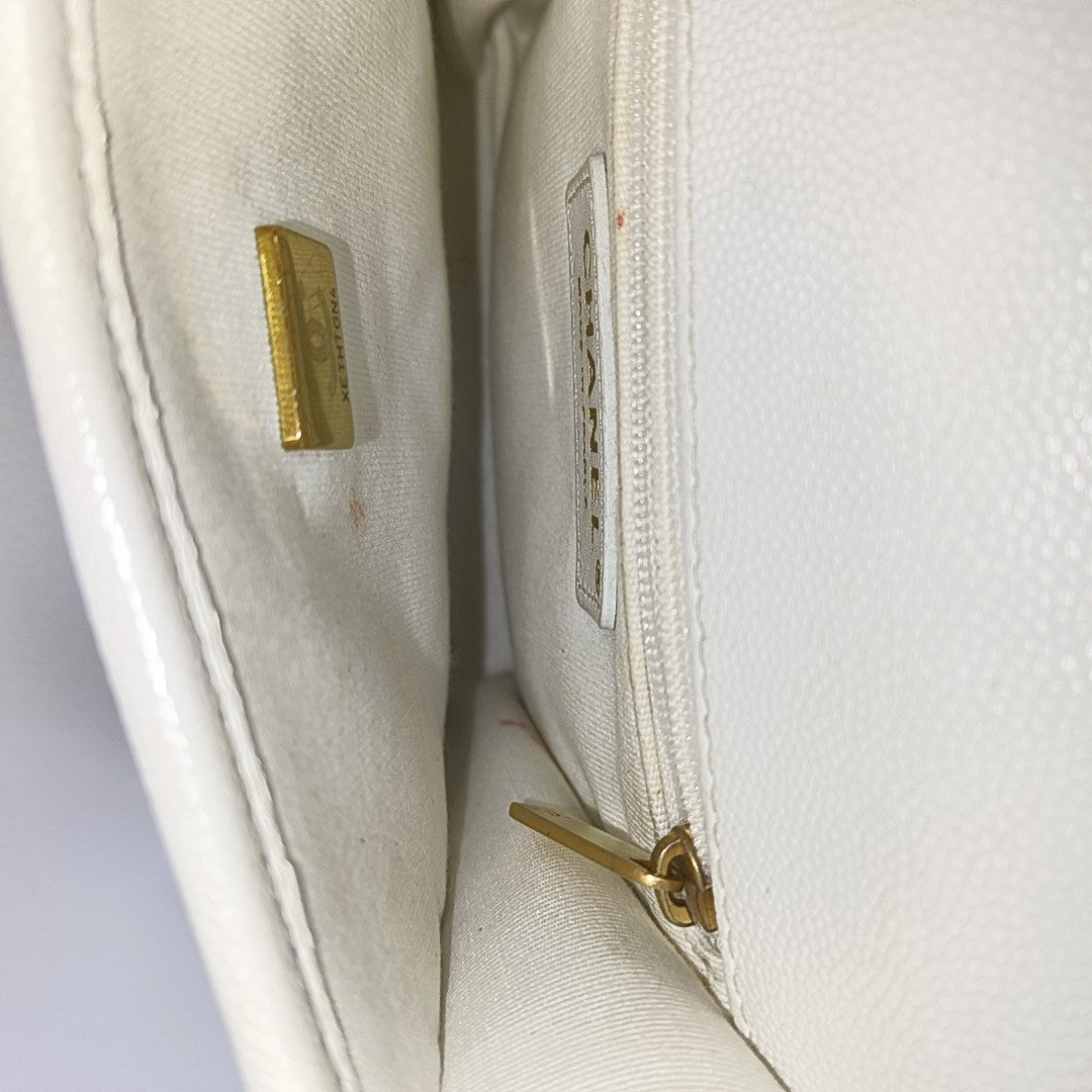 Quilted Grained Calfskin Shoulder Bag Small White