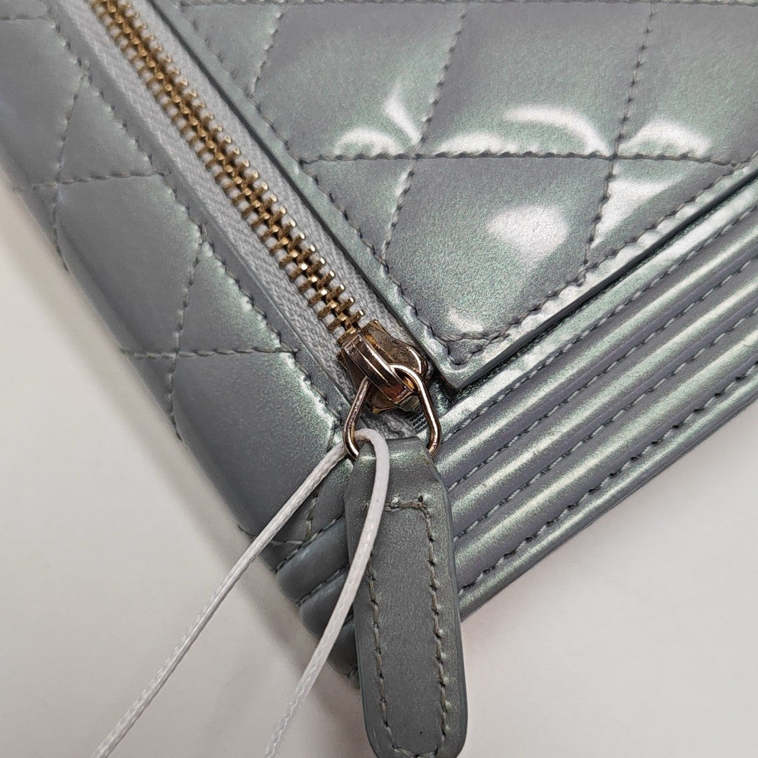 BOY CHANEL Quilted Patent Leather Blue Wallet