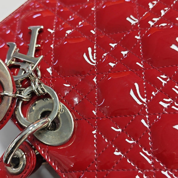Lady Dior Large Cannage Patent Leather Red