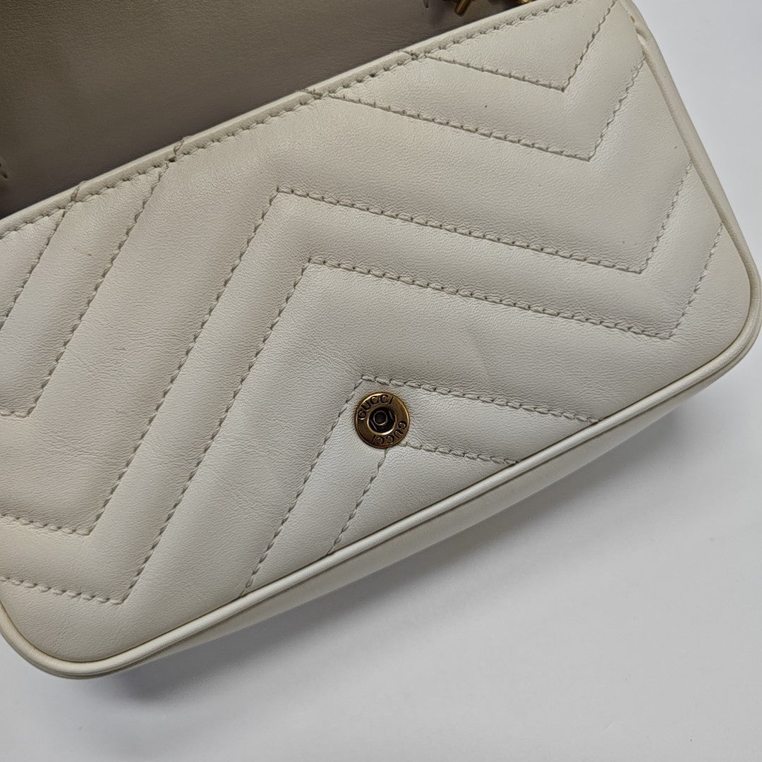 GG Marmont Mini Quilted Calfskin White