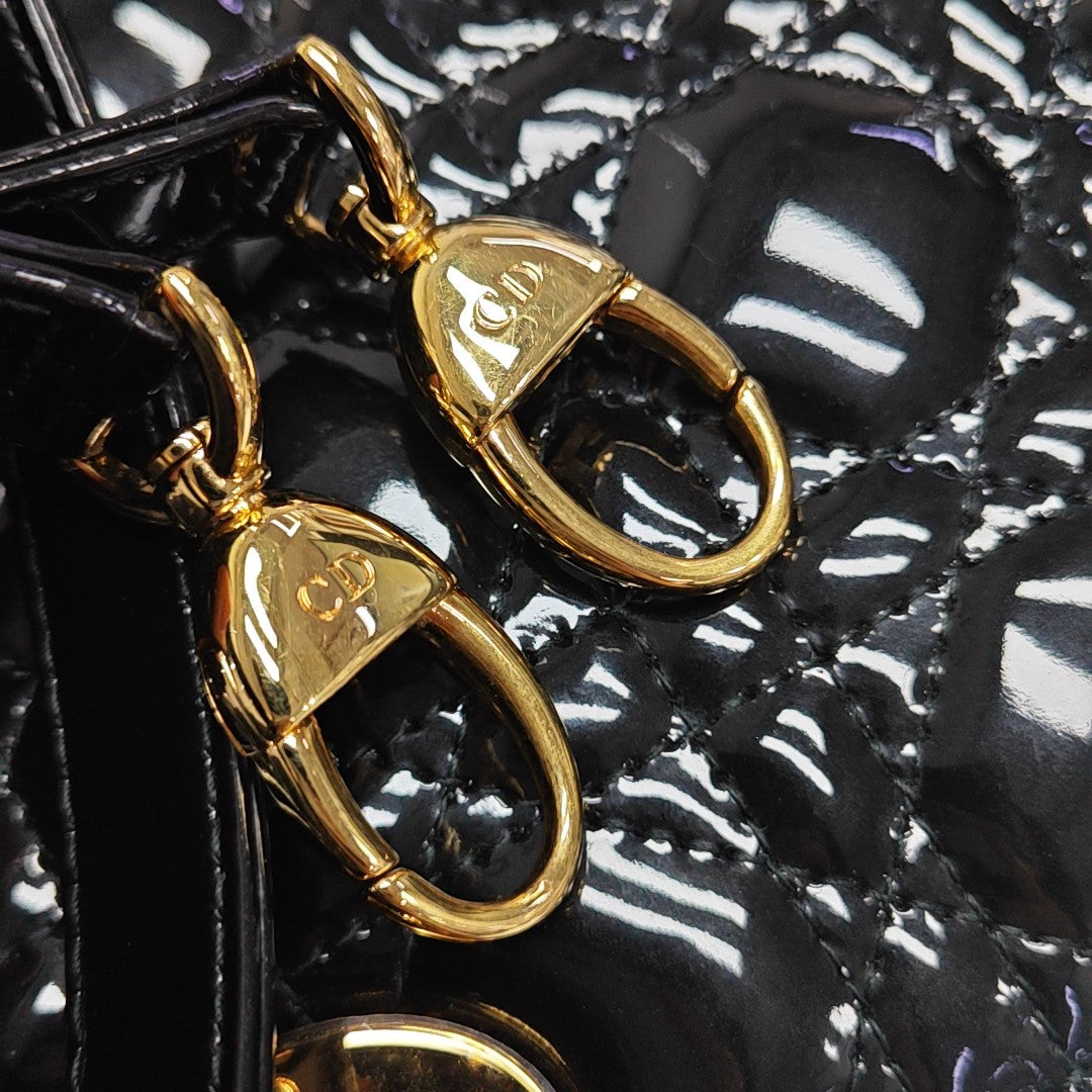 Lady Dior Medium Cannage Patent Leather Black