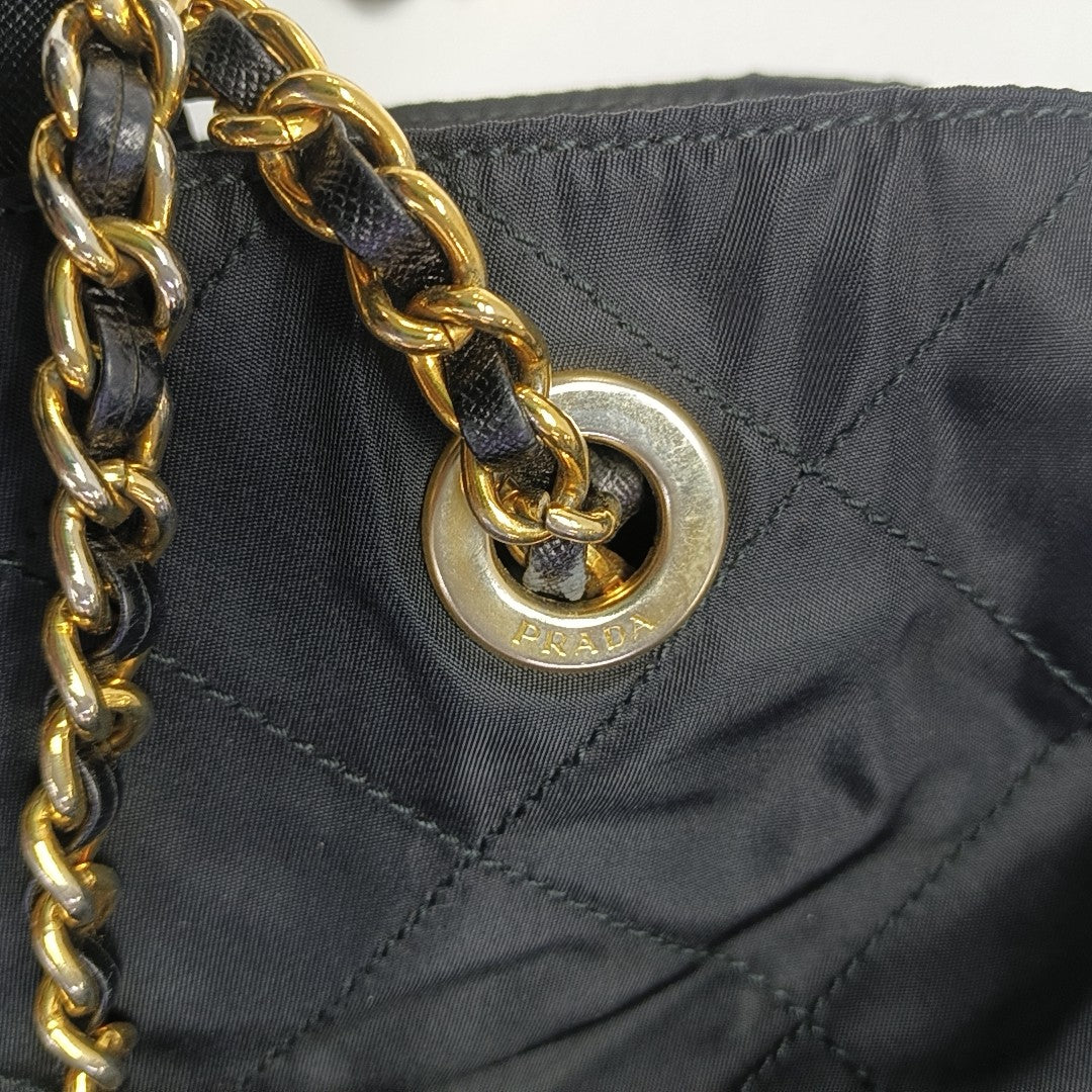 Quilted Nylon Shoulder Bag Black
