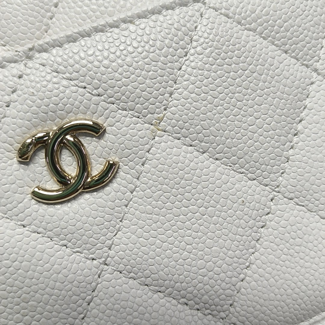 Quilted Grained Calfskin Shoulder Bag White