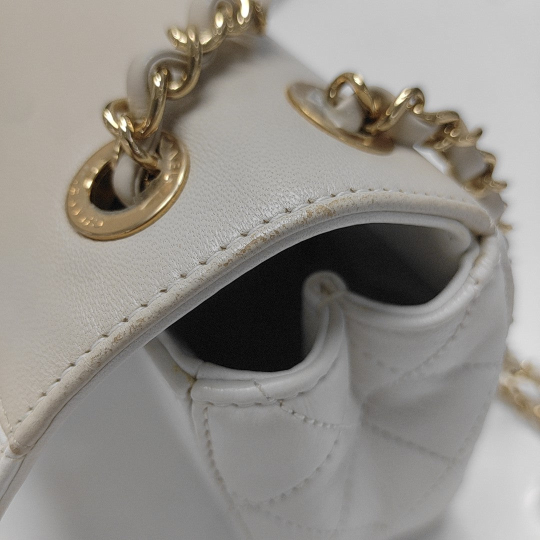 Quilted Lambskin Shoulder Bag White