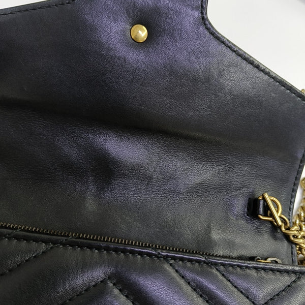 GG Marmont Mini Chevron Calfskin Black