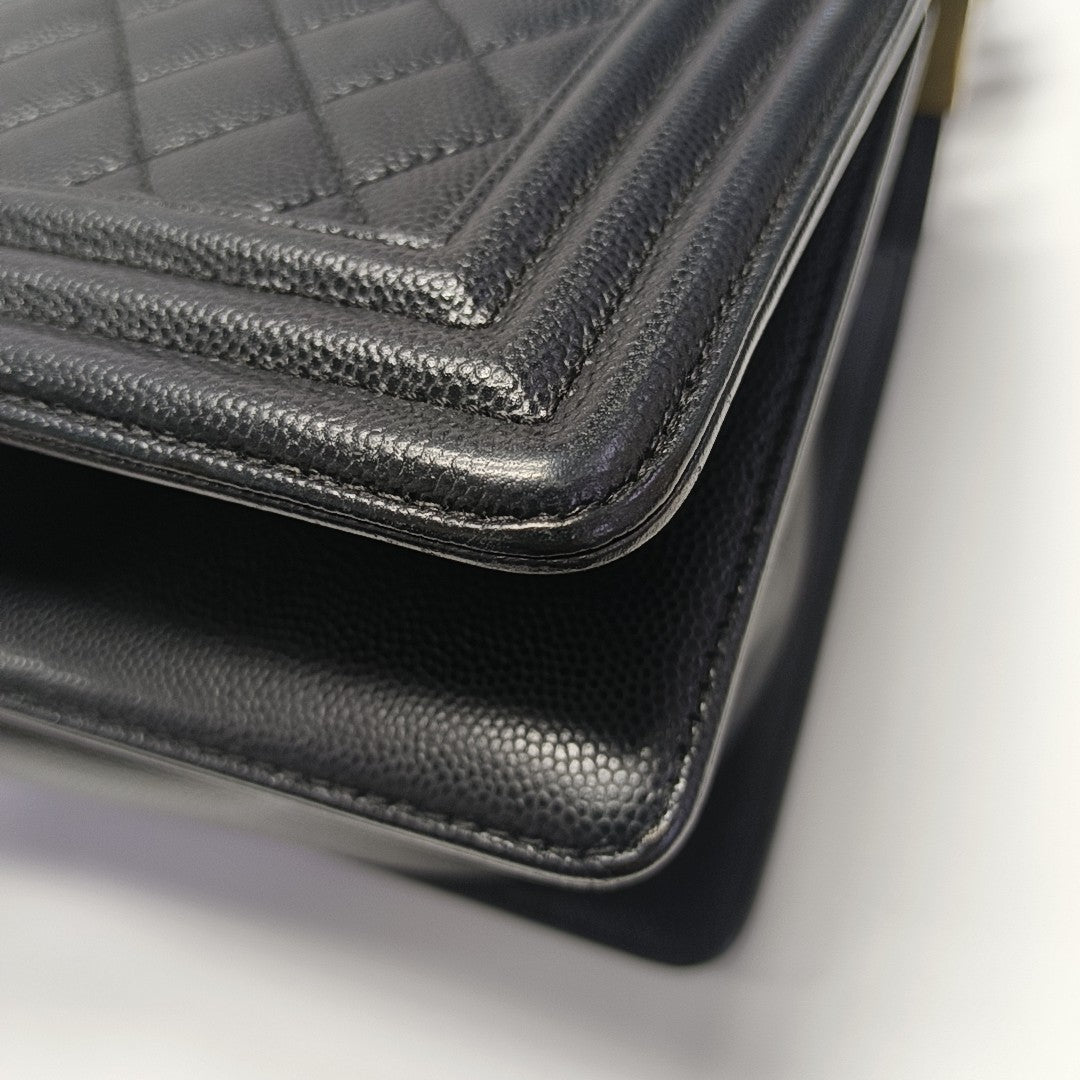 BOY CHANEL Medium Quilted Grained Calfskin Black
