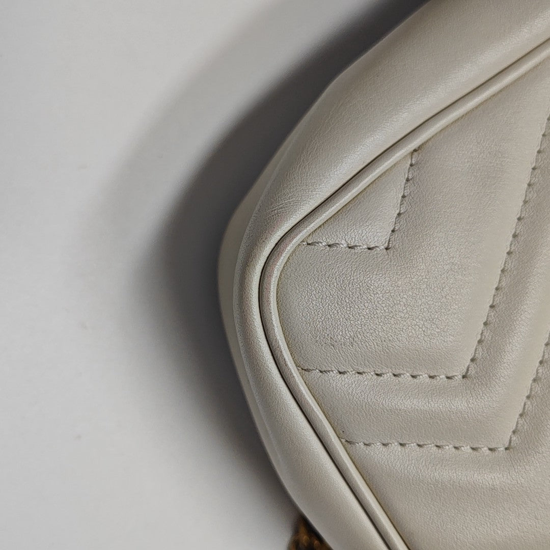 GG Marmont Mini Quilted Calfskin White