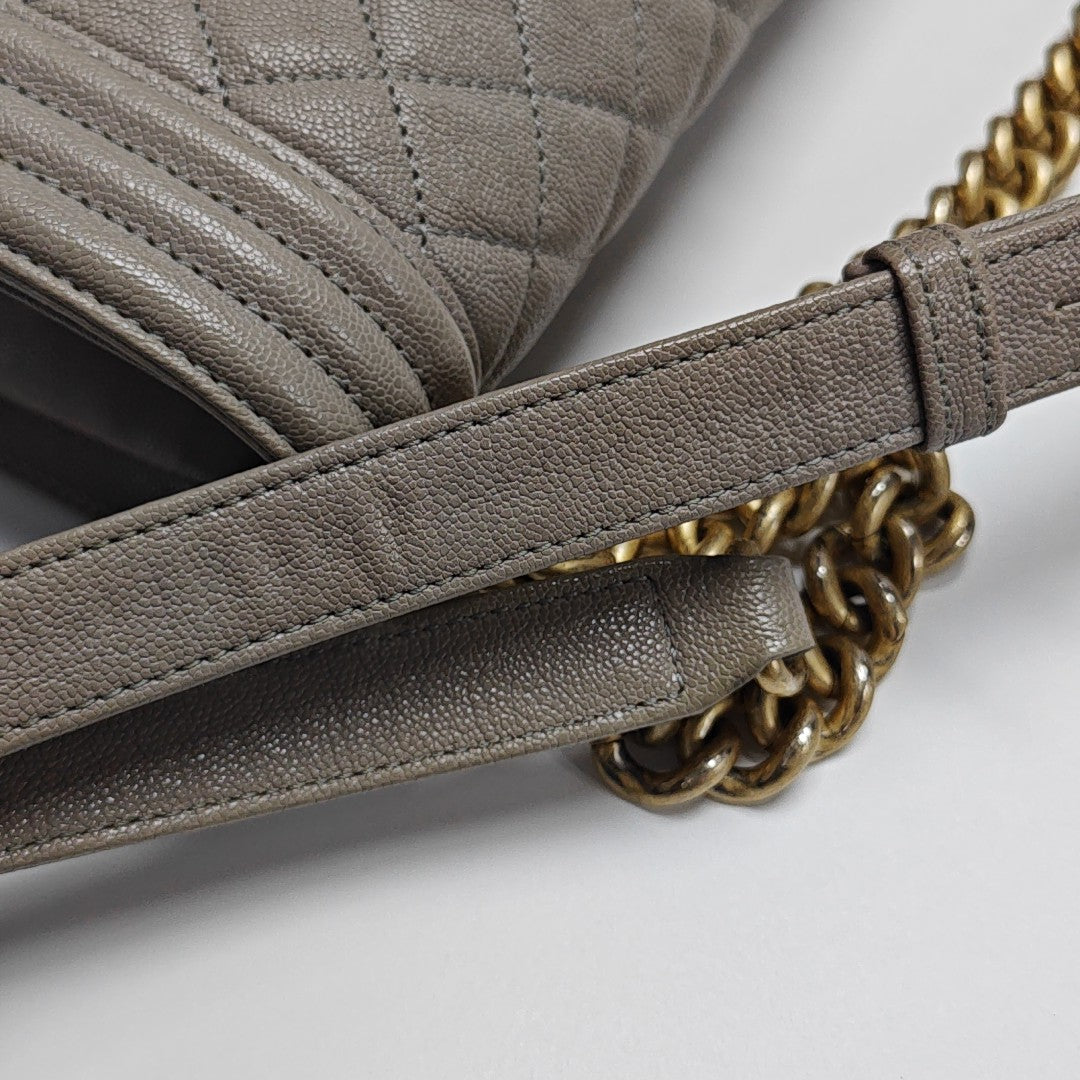 BOY CHANEL Medium Quilted Grained Calfskin Gray