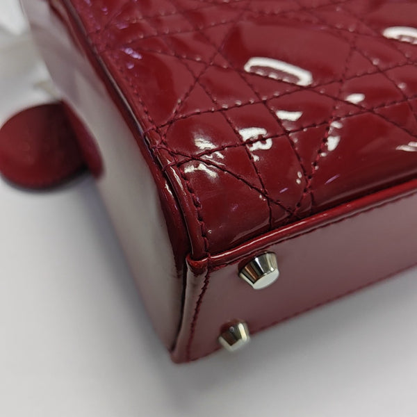 Lady Dior Mini Cannage Patent Leather Red