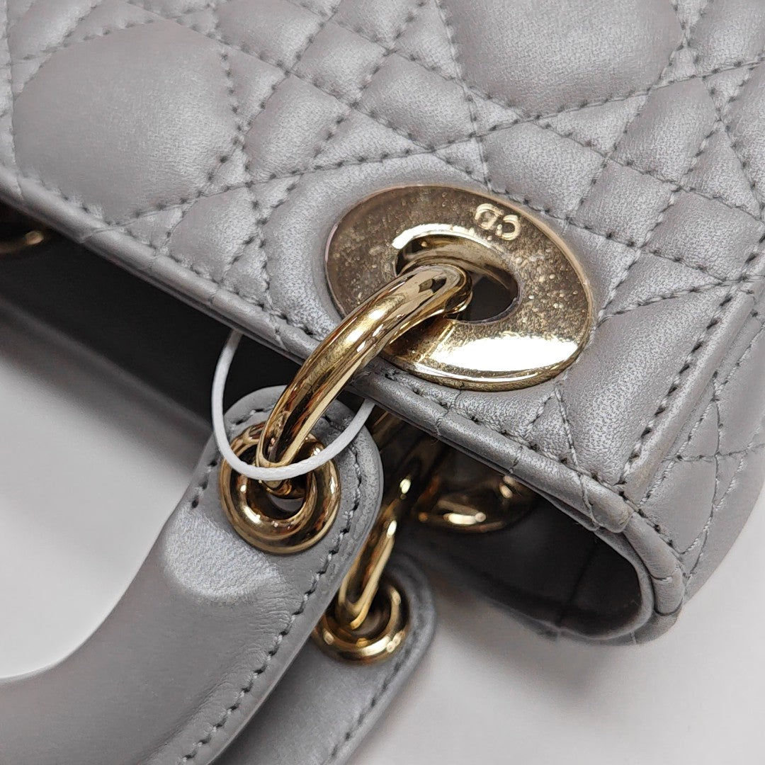 Lady Dior Mini Cannage Lambskin Gray