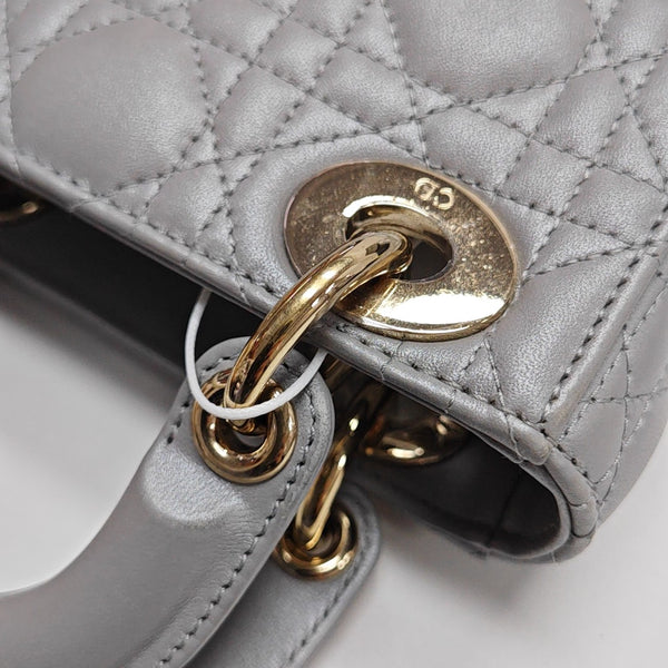 Lady Dior Mini Cannage Lambskin Gray