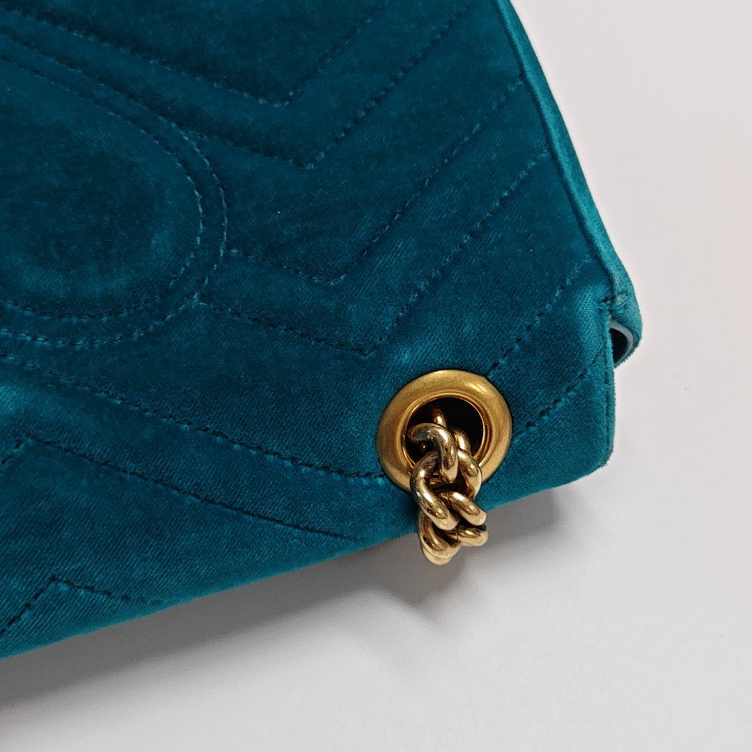 GG Marmont Small Quilted Velvet Blue