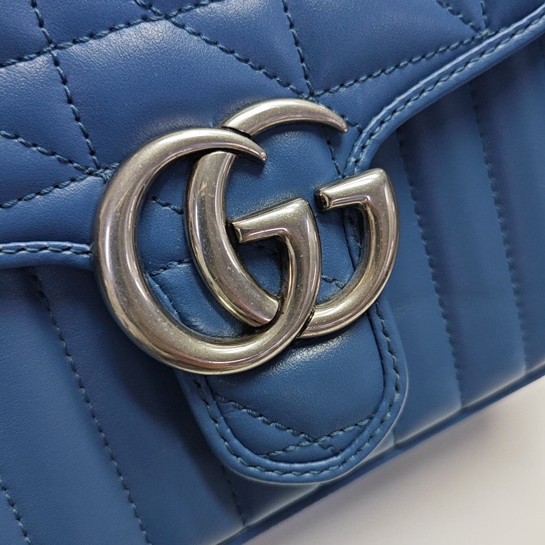 GG Marmont Mini Quilted Calfskin Blue