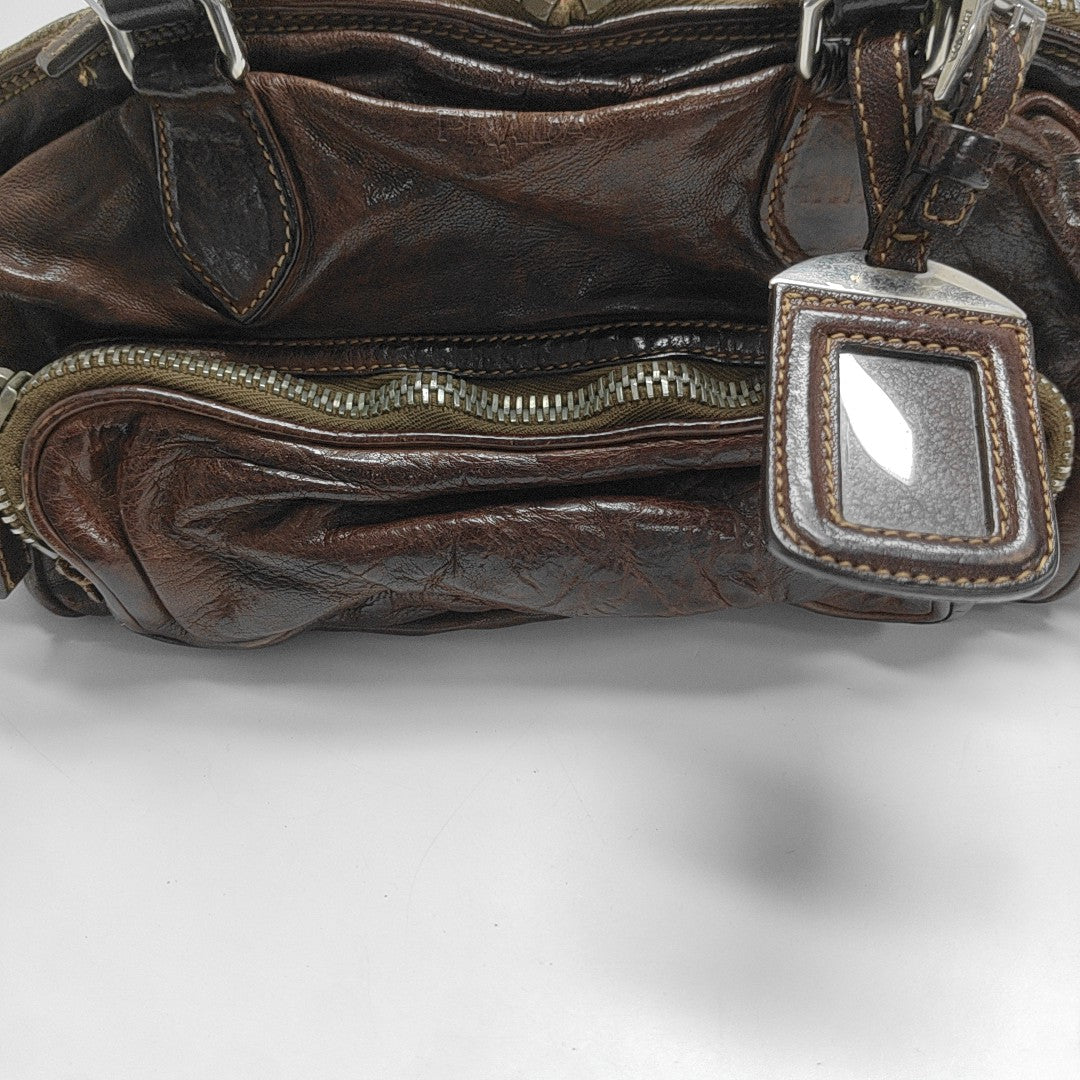 Leather Top Handle Bag Brown