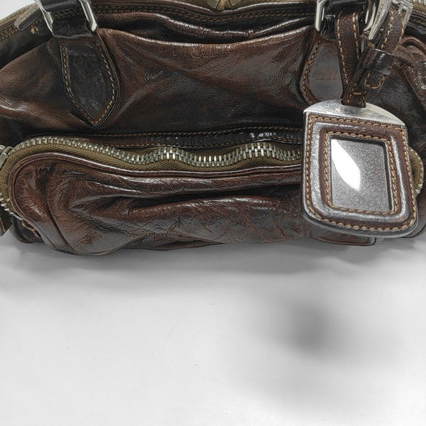 Leather Top Handle Bag Brown