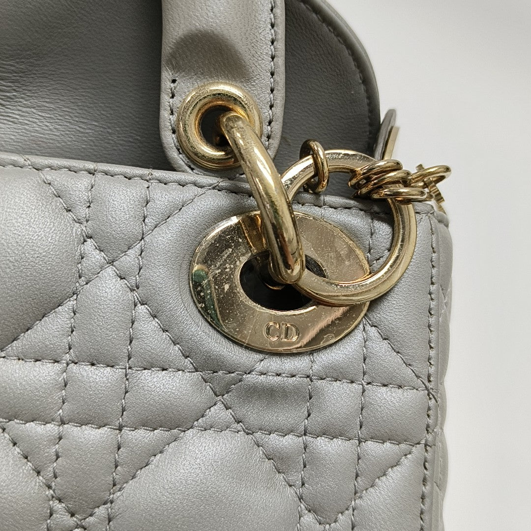 Lady Dior Mini Cannage Lambskin Gray