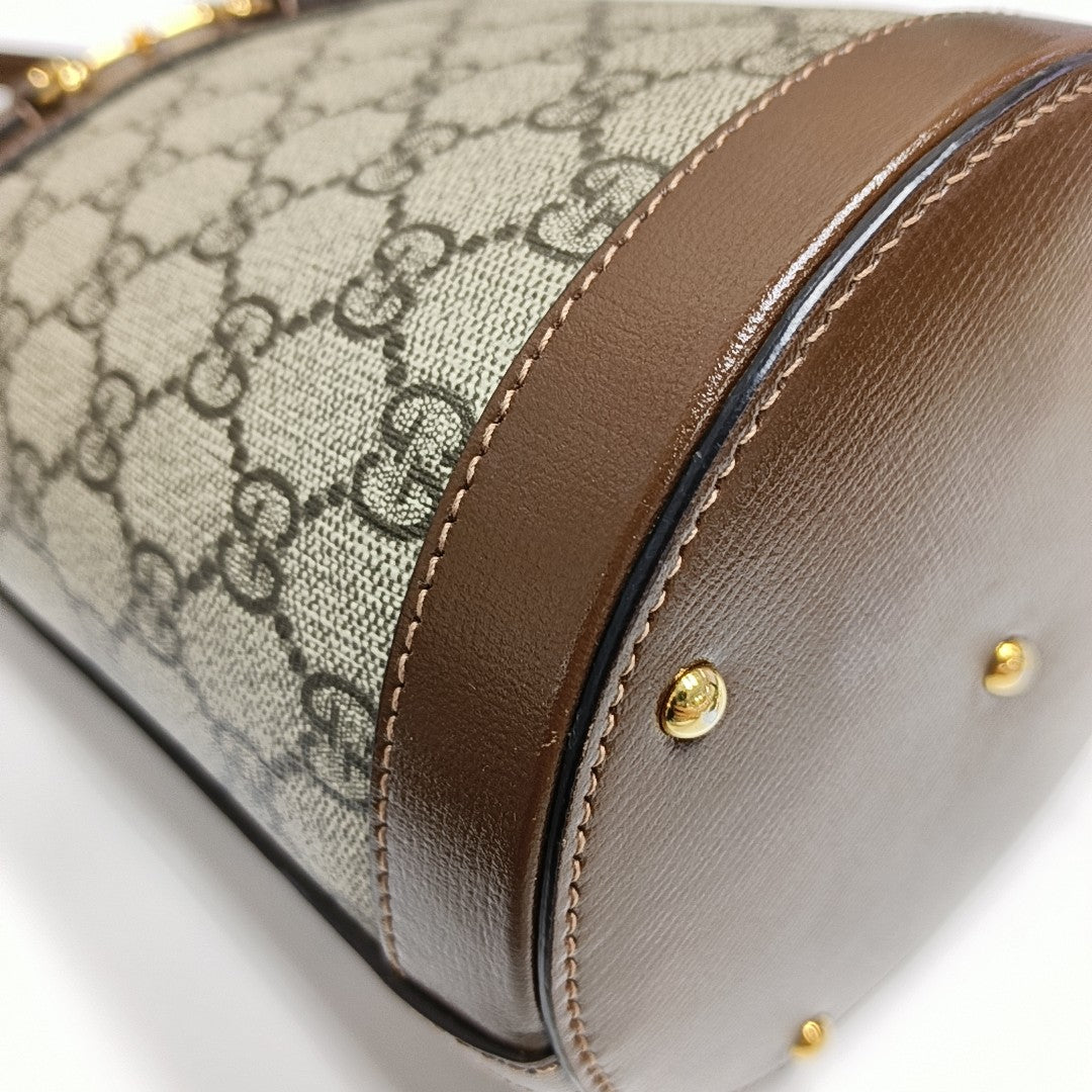 Authenticated pre-owned  Horsebit 1955 Small Coated Canvas Beige - Bucket Bag at Looply
