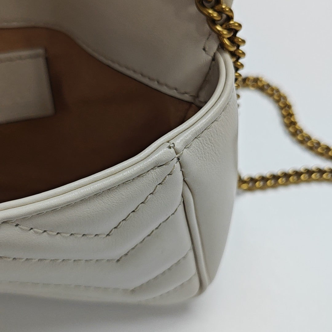 GG Marmont Mini Quilted Calfskin White