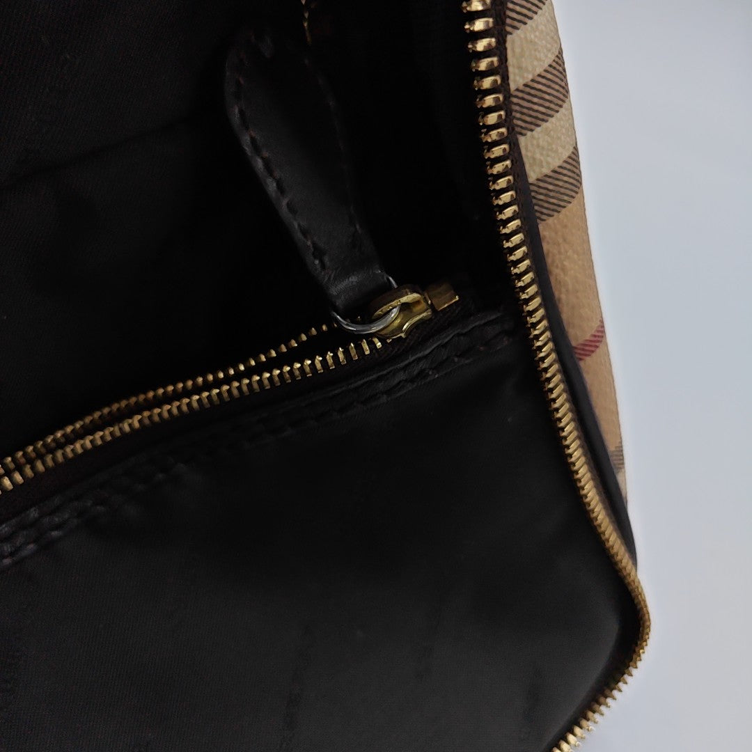Bolso de lona revestida con asa superior beige
