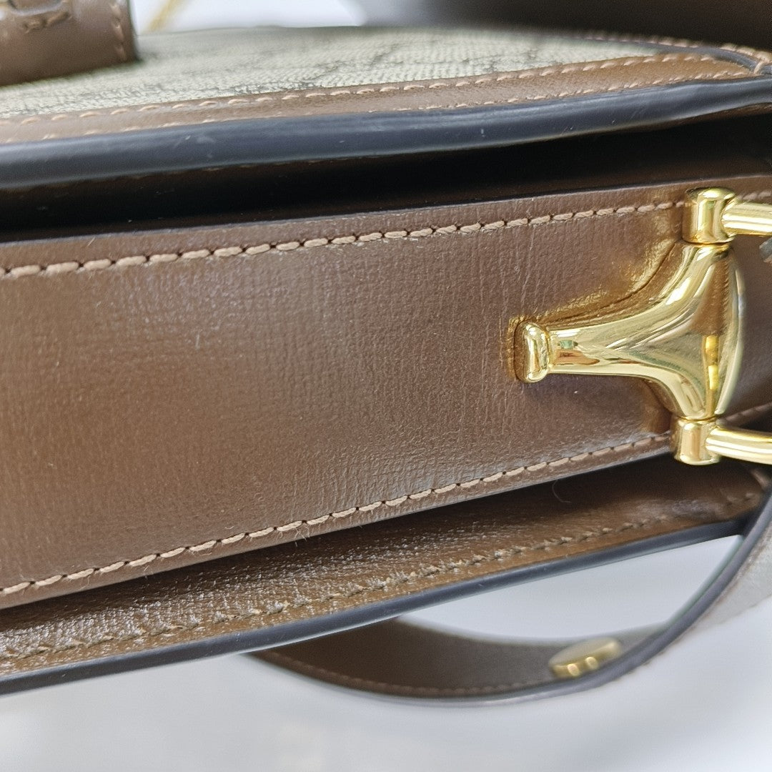 Horsebit 1955 Medium Monogram Coated Canvas Beige