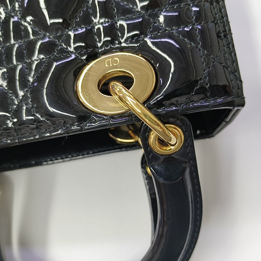 Lady Dior Medium Cannage Patent Leather Black