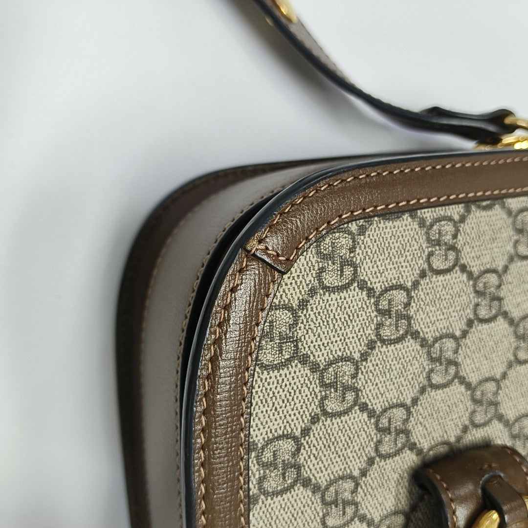 Horsebit 1955 Medium Monogram Coated Canvas Beige