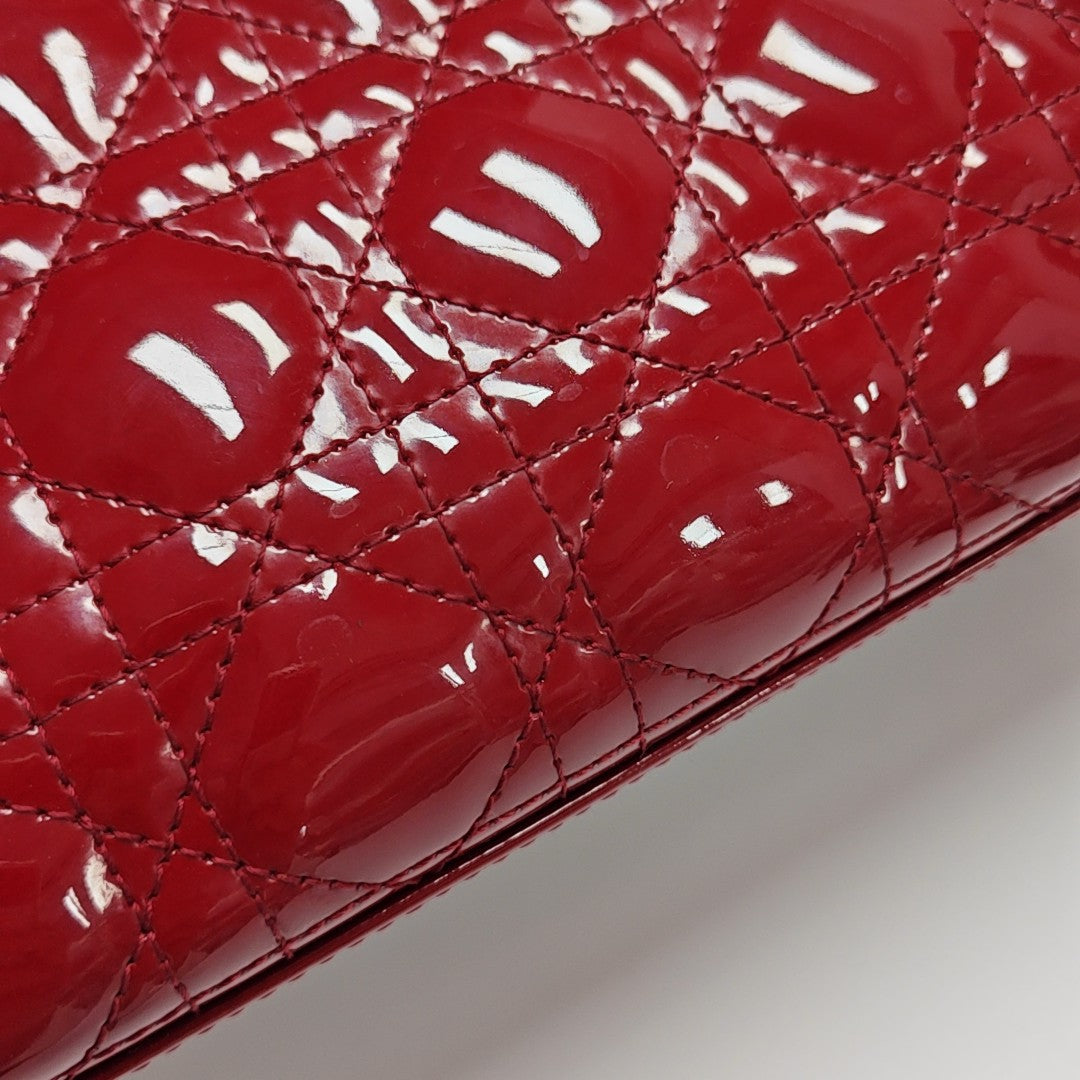 Lady Dior Medium Quilted Patent Leather Red