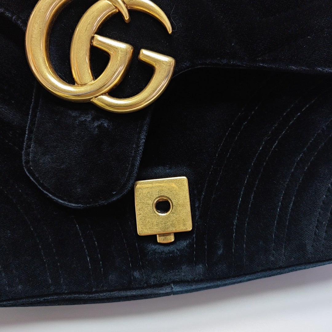 GG Marmont Medium Quilted Velvet Black