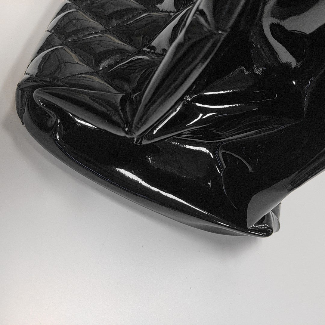 JUST MADEMOISELLE Large Quilted Patent Leather Black