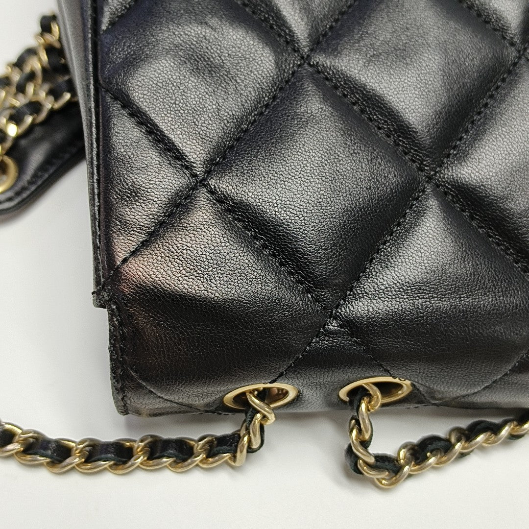 Quilted Lambskin Shoulder Bag Black