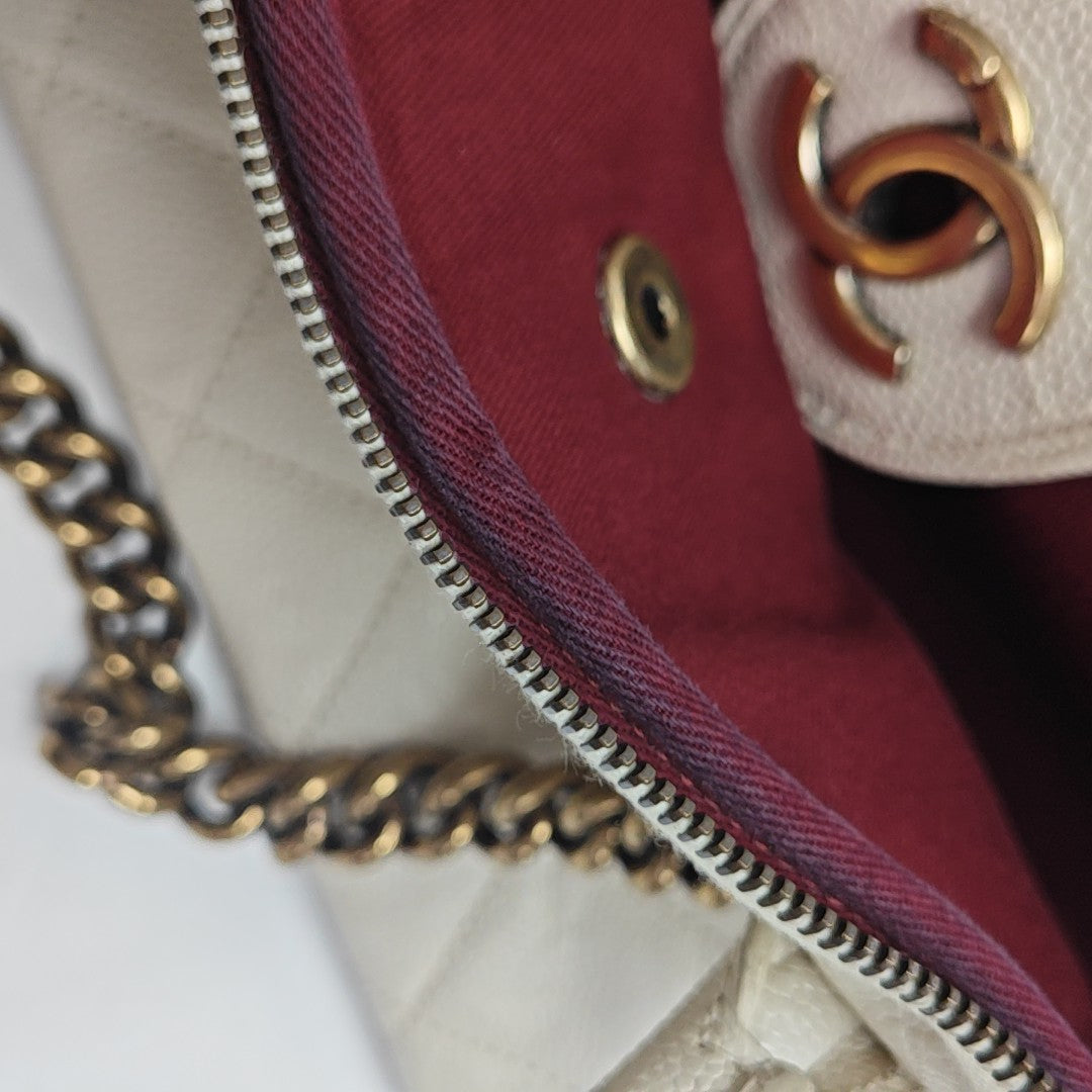 Quilted Grained Calfskin Shoulder Bag White