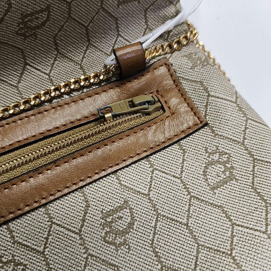 Oblique Coated Canvas Shoulder Bag Beige
