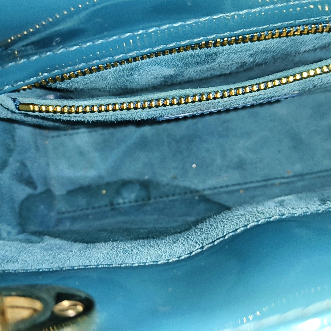 Lady Dior Mini Cannage Patent Leather Blue