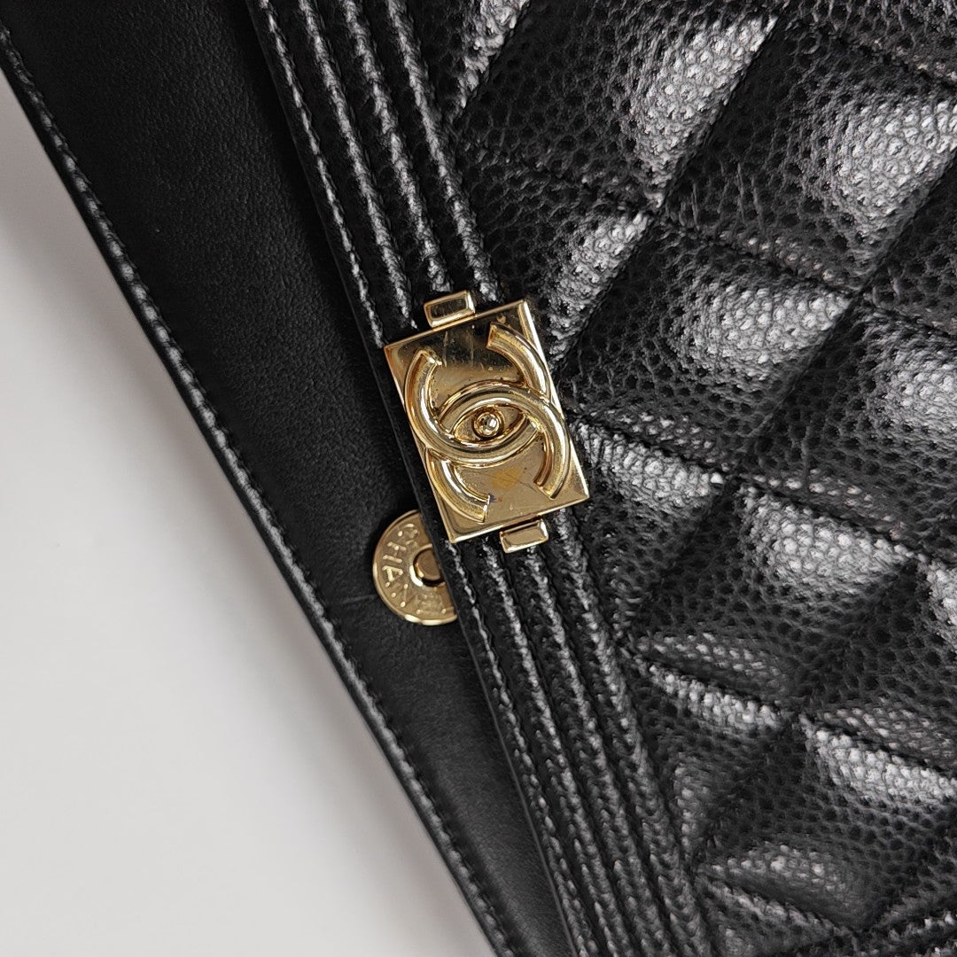 BOY CHANEL Mini Quilted Grained Calfskin Black