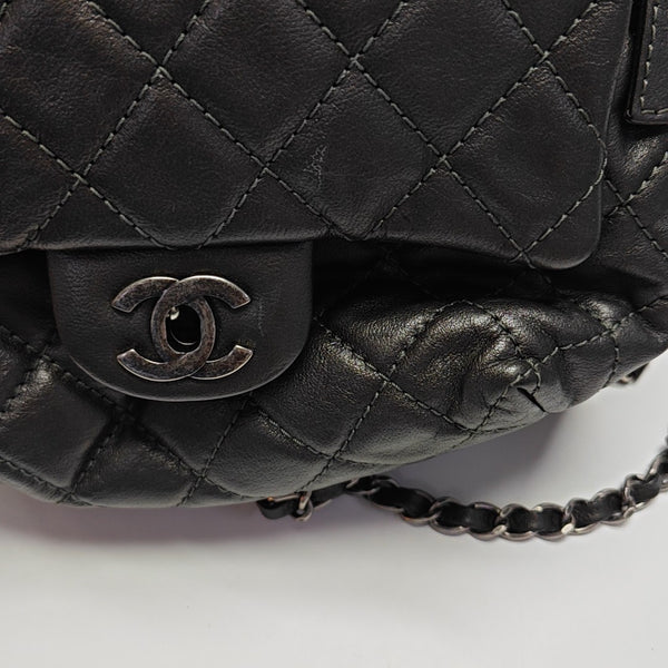 Quilted Calfskin Backpack Gray