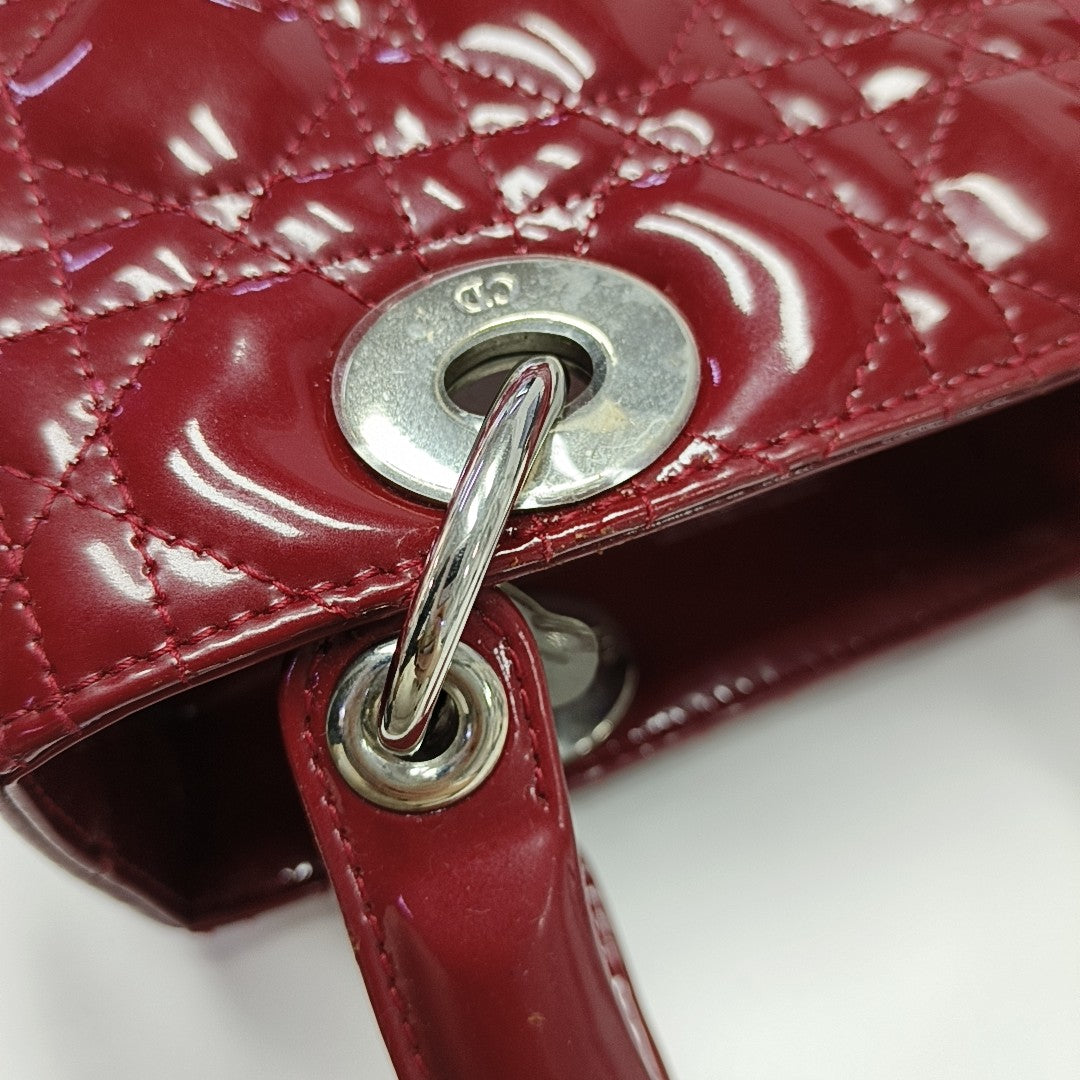 Lady Dior Medium Cannage Patent Leather Red