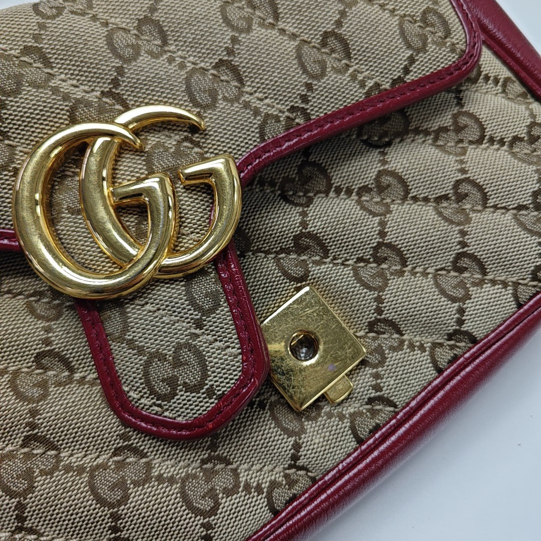 GG Marmont Small Quilted Canvas Brown