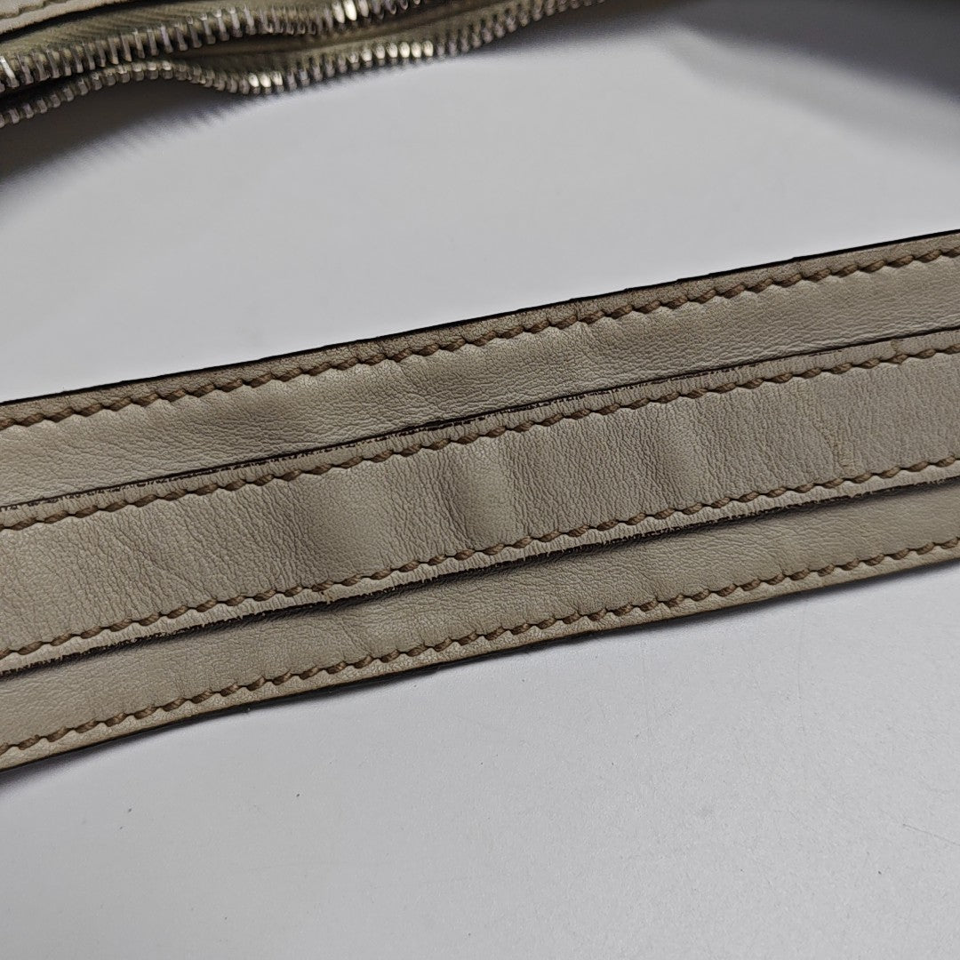 Monogram Leather Top Handle Bag Beige