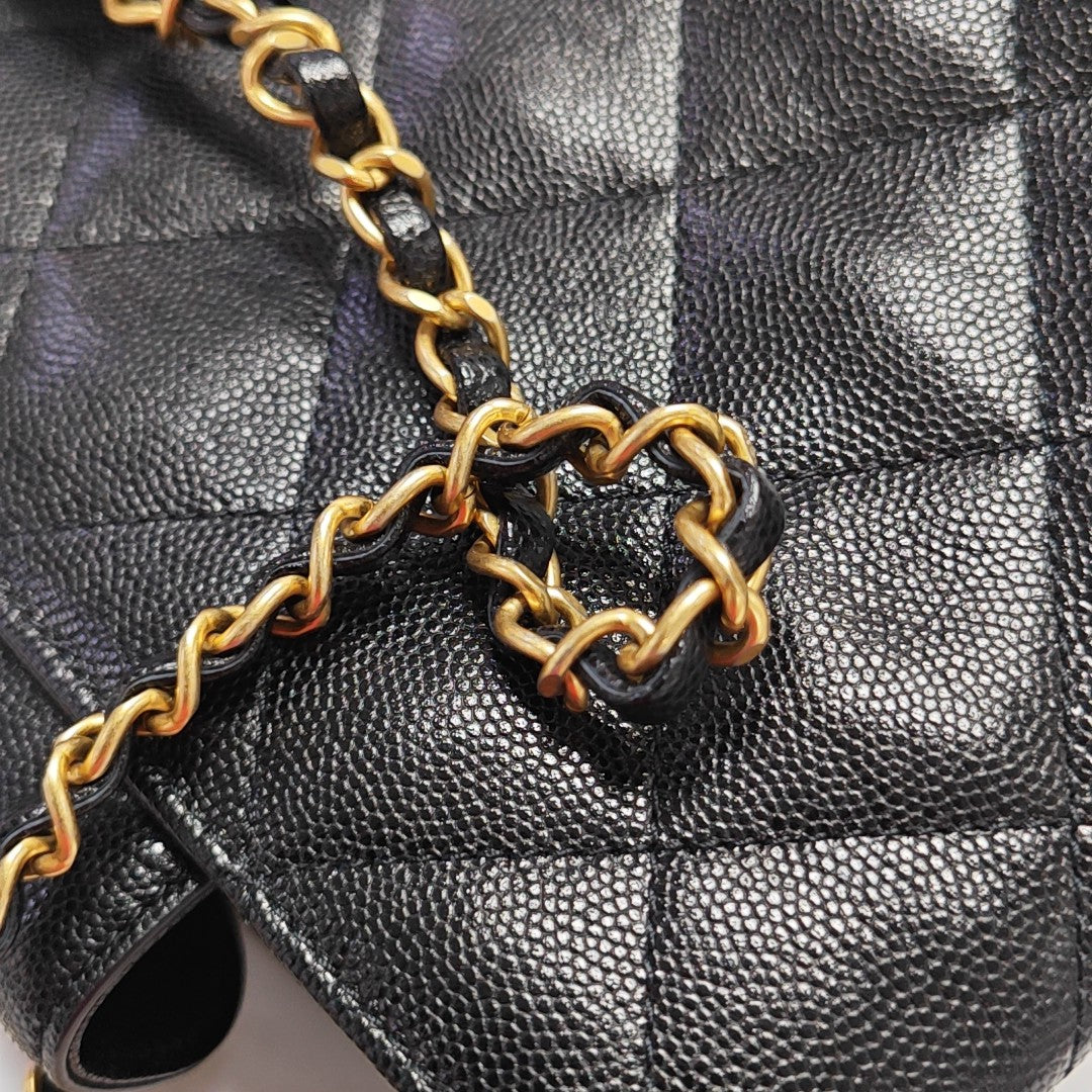Quilted Grained Calfskin Shoulder Bag Black