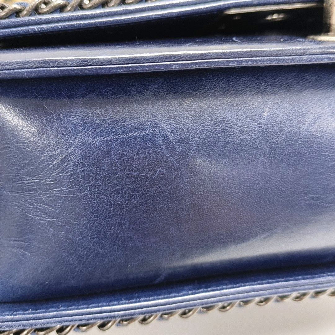 Authenticated pre-owned  BOY CHANEL Medium Quilted Calfskin Blue - Crossbody Bag at Looply