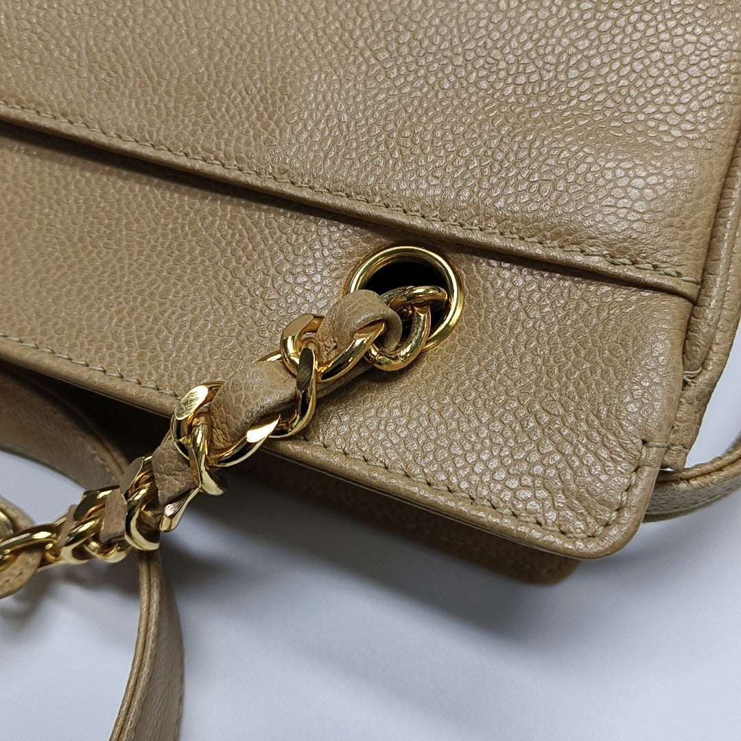VINTAGE CC LOGO Grained Calfskin Beige