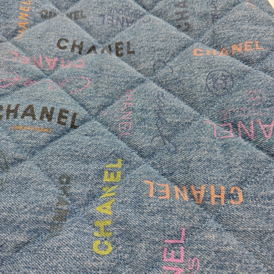 Quilted Fabric Top Handle Bag Blue